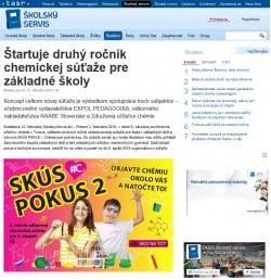 skolskyservis.sk – 12. 2. 2018: Štartuje druhý ročník chemickej súťaže pre základné školy