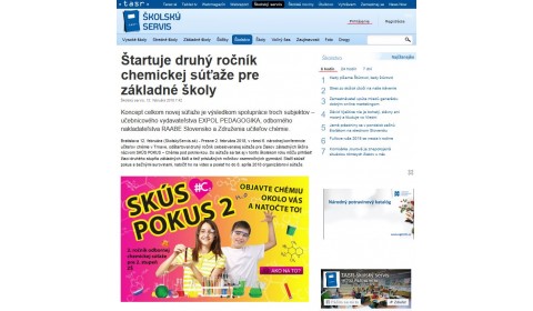 skolskyservis.sk – 12. 2. 2018: Štartuje druhý ročník chemickej súťaže pre základné školy