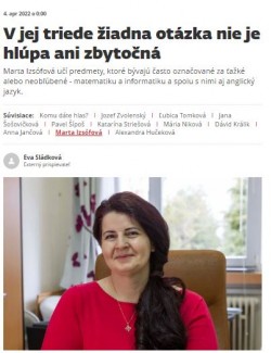 sme.sk – 4.4.2022: V jej triede žiadna otázka nie je hlúpa ani zbytočná