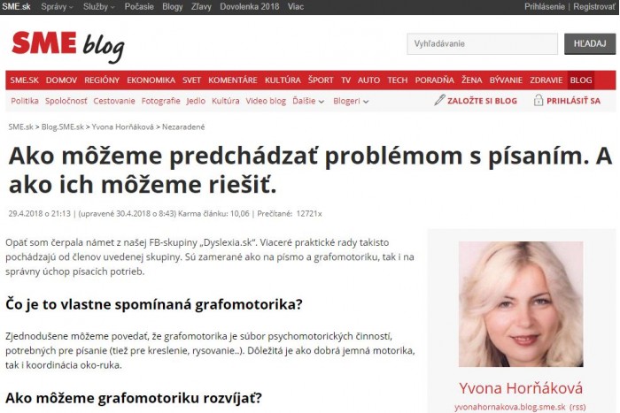 blog.sme.sk – 29. 4.2018: Ako môžeme predchádzať problémom s písaním. A ako ich môžeme riešiť.