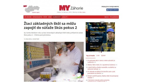 sme.sk – 13. 2. 2018: Žiaci základných škôl sa môžu zapojiť do súťaže Skús pokus 2  