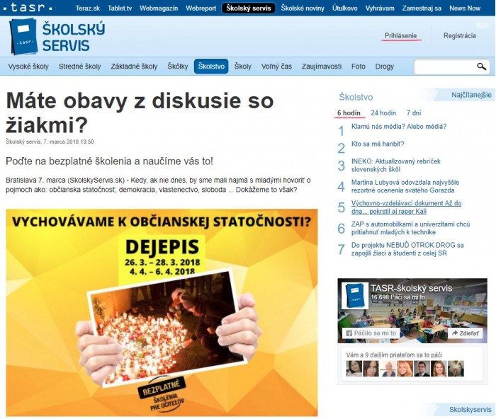 skolskyservis.sk – 7. 3. 2018: Máte obavy z diskusie so žiakmi?