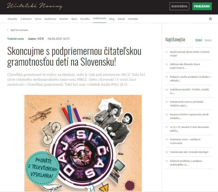 ucn.sk – 4. 4. 2018: Skoncujme s podpriemernou čitateľskou gramotnosťou detí na Slovensku!