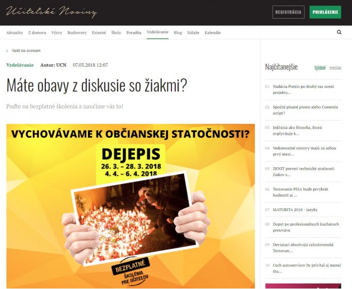 ucn.sk – 7. 3. 2018: Máte obavy z diskusie so žiakmi?