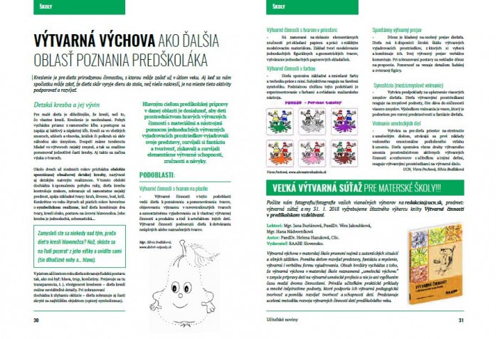 Učiteľské noviny – január 2018, strana 30: VÝTVARNÁ VÝCHOVA AKO ĎALŠIA OBLASŤ POZNANIA PREDŠKOLÁKA