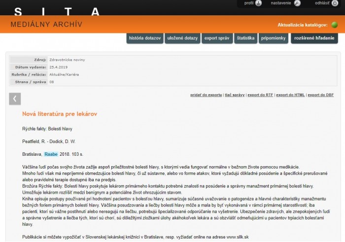 Zdravotnícke noviny – 25.4.2019: Nová literatúra pre lekárov