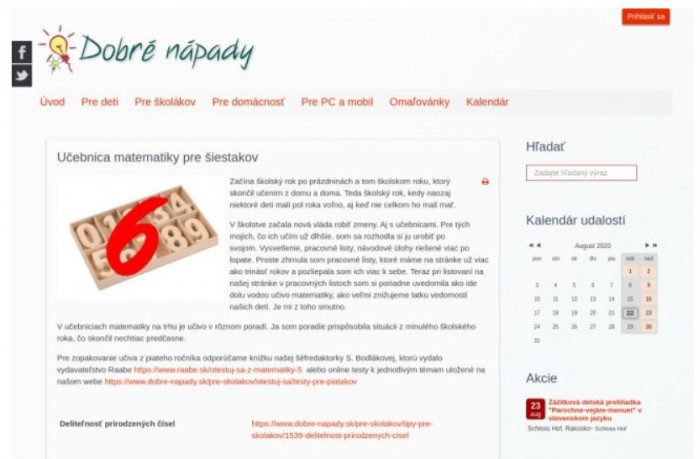 dobre-napady.sk – 22.8.2020: Učebnica matematiky pre šiestakov
