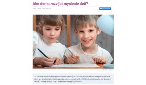 sdetmi.com – 15.4.2020: Ako doma rozvíjať myslenie detí?