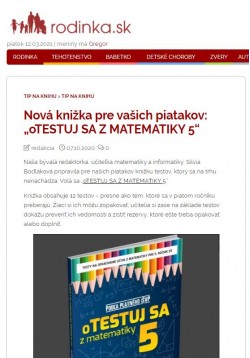 rodinka.sk – 8.10.2020: Nová knižka pre vašich piatakov: „oTESTUJ SA Z MATEMATIKY 5“