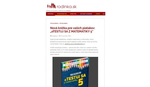 rodinka.sk – 8.10.2020: Nová knižka pre vašich piatakov: „oTESTUJ SA Z MATEMATIKY 5“