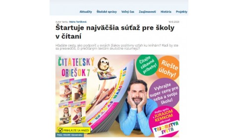 skolske.sk – 16.10.2020: Štartuje najväčšia súťaž pre školy v čítaní