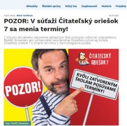 skolske.sk – 15.1.2021: POZOR: V súťaži Čitateľskýoriešok 7 sa menia termíny!