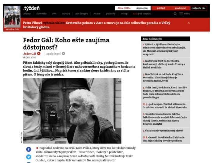 tyzden.sk – 16.6.2020: Fedor Gál: Koho ešte zaujíma dôstojnosť?