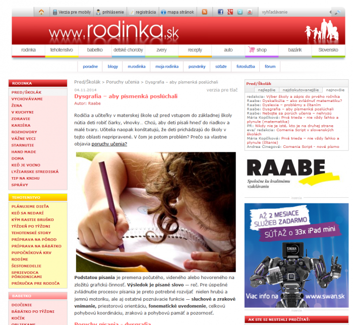 rodinka.sk – 4. 11. 2014: Dysgrafia – aby písmenká poslúchali 