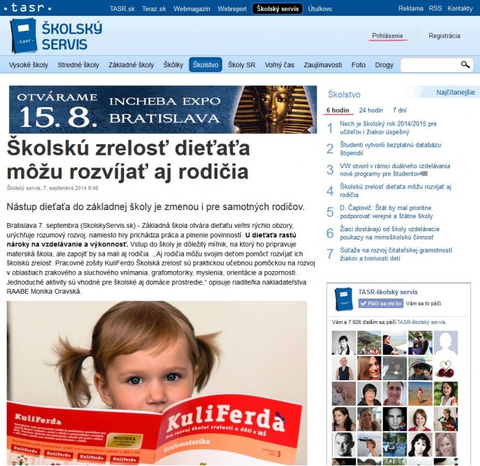 TASR – 7. 9. 2014: Školskú zrelosť dieťaťa môžu rozvíjať aj rodičia 