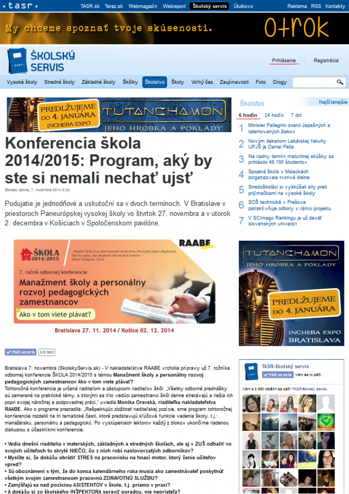 TASR – 7. 11. 2014: Program, aký by ste si nemali nechať ujsť 