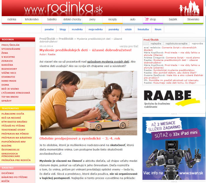 rodinka.sk – 20. 10. 2014: Myslenie predškolských detí – úžasné dobrodružstvo! 