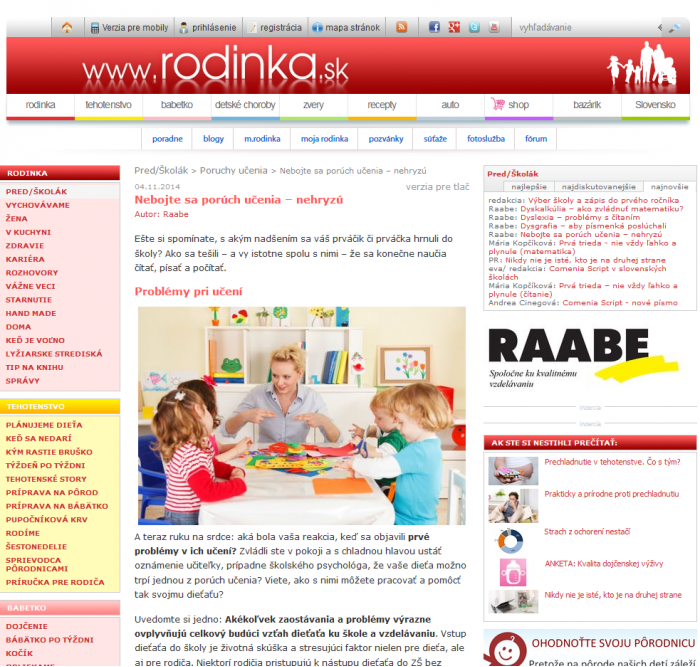 rodinka.sk – 4. 11. 2014: Nebojte sa porúch učenia – nehryzú 