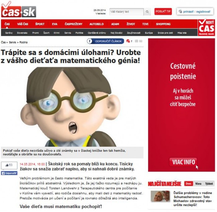 Nový Čas – 14. 5. 2014: Trápite sa s domácimi úlohami? Urobte z vášho dieťaťa matematického génia! 