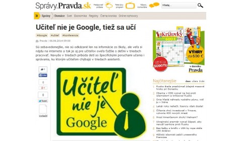 Pravda – 5. 6. 2014: Učiteľ nie je Google, tiež sa učí 