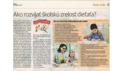 denník Pravda – 15. 8. 2014: Ako rozvíjať školskú zrelosť dieťaťa? 