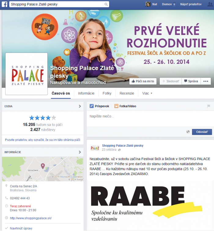 Facebook Shopping Palace – 23. 10. 2014: Príďte si pre darček od Raabe! 