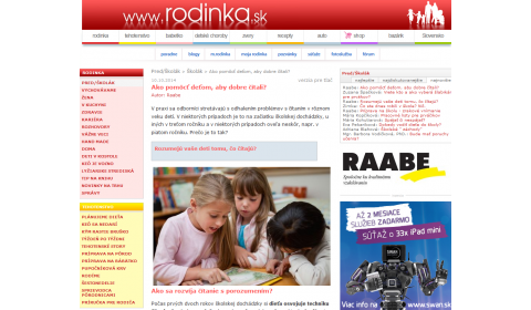 rodinka.sk – 10. 10. 2014: Ako pomôcť deťom, aby dobre čítali? 