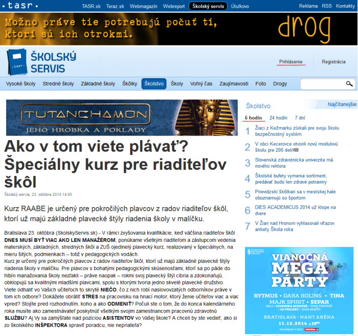 TASR – 23. 10. 2014: Ako v tom viete plávať? Špeciálny kurz pre riaditeľov škôl 