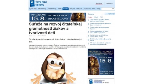 TASR – 6. 9. 2014: Súťaže na rozvoj čitateľskej gramotnostI žiakov a tvorivosti detí 