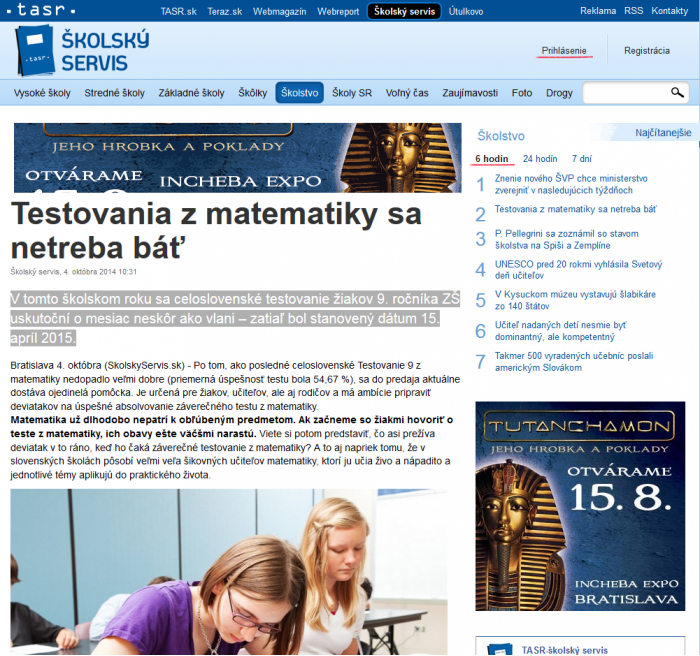 TASR – 4. 10. 2014: Testovania z matematiky sa netreba báť 