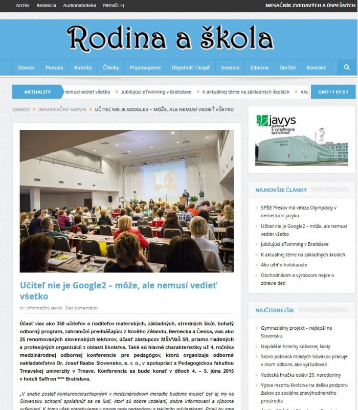 skvelarodina.sk – 31. 3. 2015: Učiteľ nie je Google 2 – môže, ale nemusí vedieť všetko 