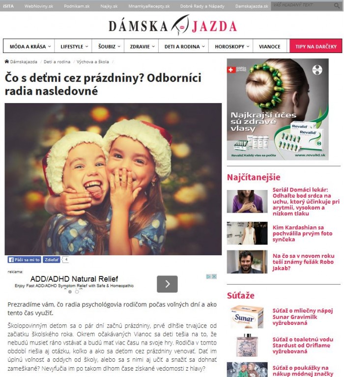 damskajazda.sk – 21. 12. 2015: Čo s deťmi cez prázdniny? Odborníci radia nasledovné 