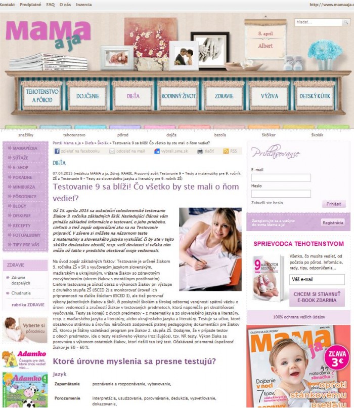mamaaja.sk – 7. 4. 2015: Testovanie 9 sa blíži! Čo všetko by ste mali o ňom vedieť? 