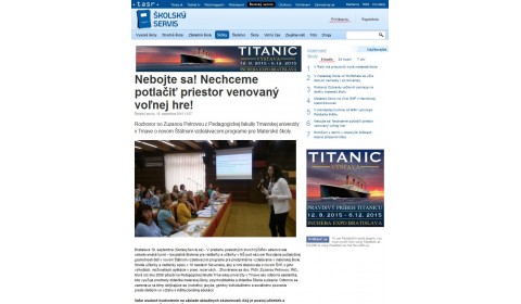 skolskyservis.sk – 18. 9. 2015: Nebojte sa! Nechceme potlačiť priestor venovaný voľnej hre