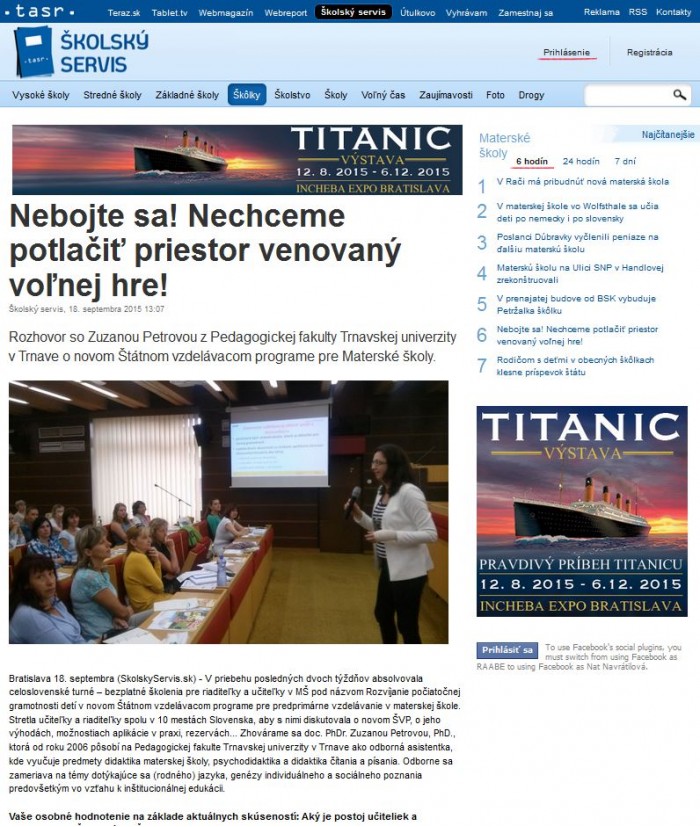 skolskyservis.sk – 18. 9. 2015: Nebojte sa! Nechceme potlačiť priestor venovaný voľnej hre