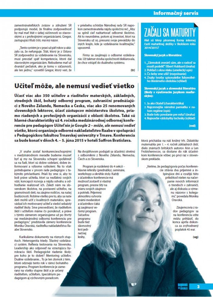 Rodina a škola – 4/2015: Učiteľ môže, ale nemusí vedieť všetko 