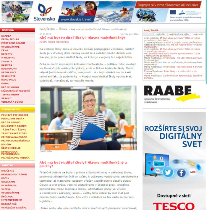 rodinka.sk – 20. 11. 2015: Aký má byť riaditeľ školy? Hlavne multifunkčný! 