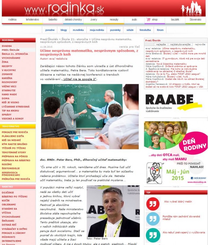 rodinka.sk – 11. 6. 2015: Učíme nesprávnu matematiku, nesprávnym spôsobom, z nesprávnych kníh