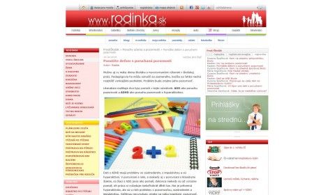 rodinka.sk – 10. 2. 2015: Pomôžte deťom s poruchami pozornosti 