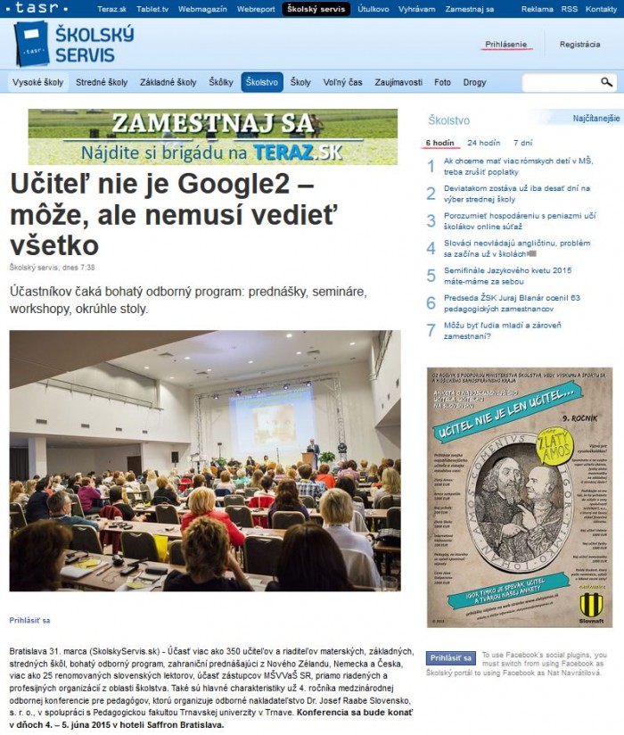 skolskyservis.sk – 30. 3. 2015: Učiteľ nie je Google 2 – môže, ale nemusí vedieť všetko 