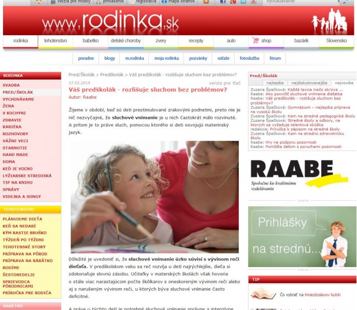rodinka.sk – 3. 3. 2015: Váš predškolák – rozlišuje sluchom bez problémov? 