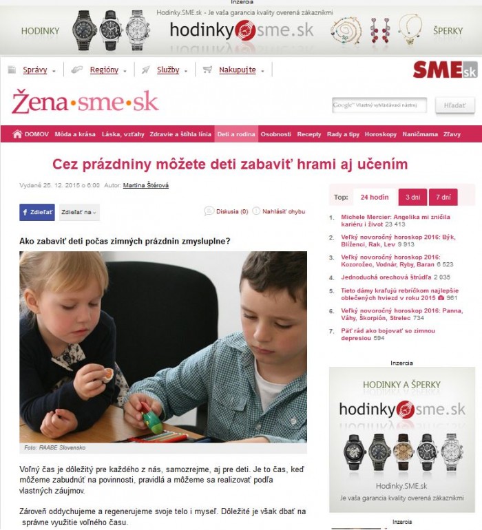 zena.sme.sk – 25. 12. 2015: Cez prázdniny môžete deti zabaviť hrami aj učením