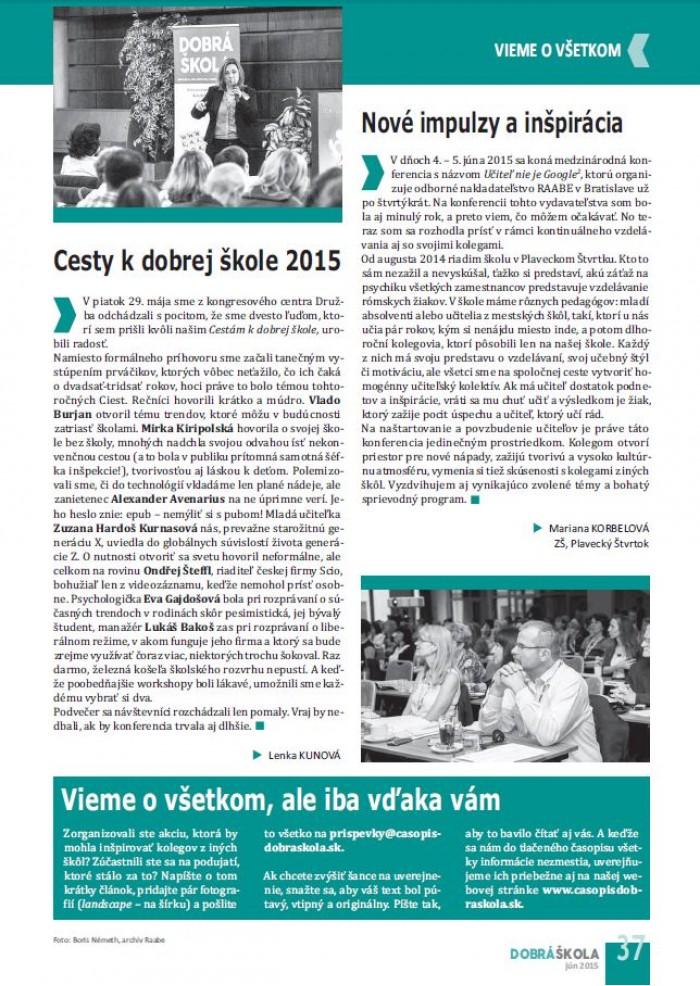 Dobrá škola – jún 2015: Nové impulzy a inšpirácia 