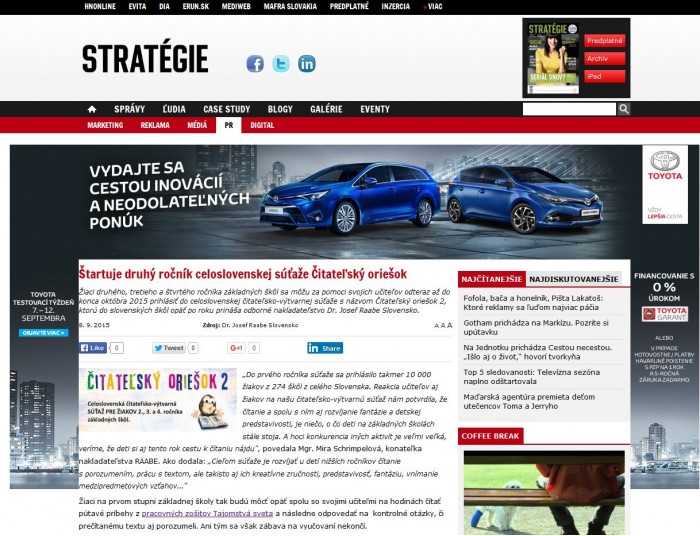 strategie.sk – 8. 9. 2015: Štartuje druhý ročník celoslovenskej súťaže Čitateľský oriešok 