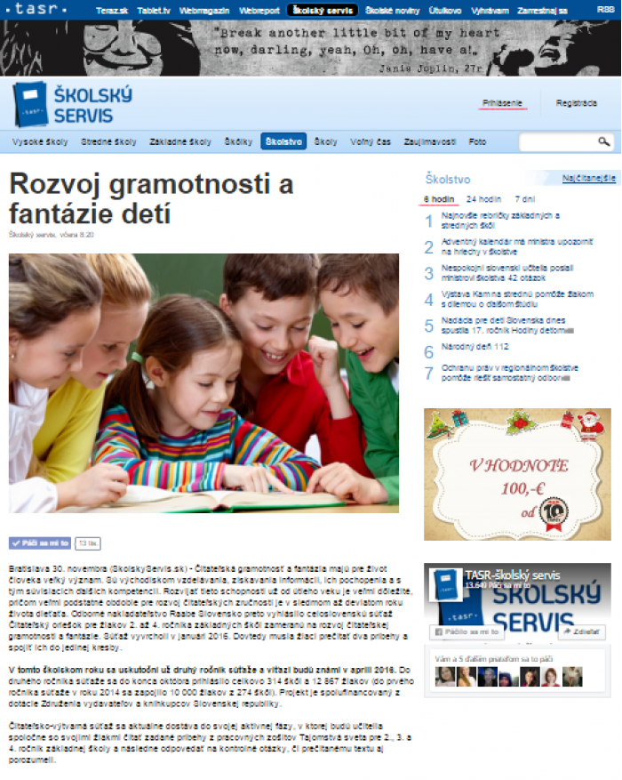 skolskyservis.sk – 30.11. 2015: Rozvoj gramotnosti a fantázie detí