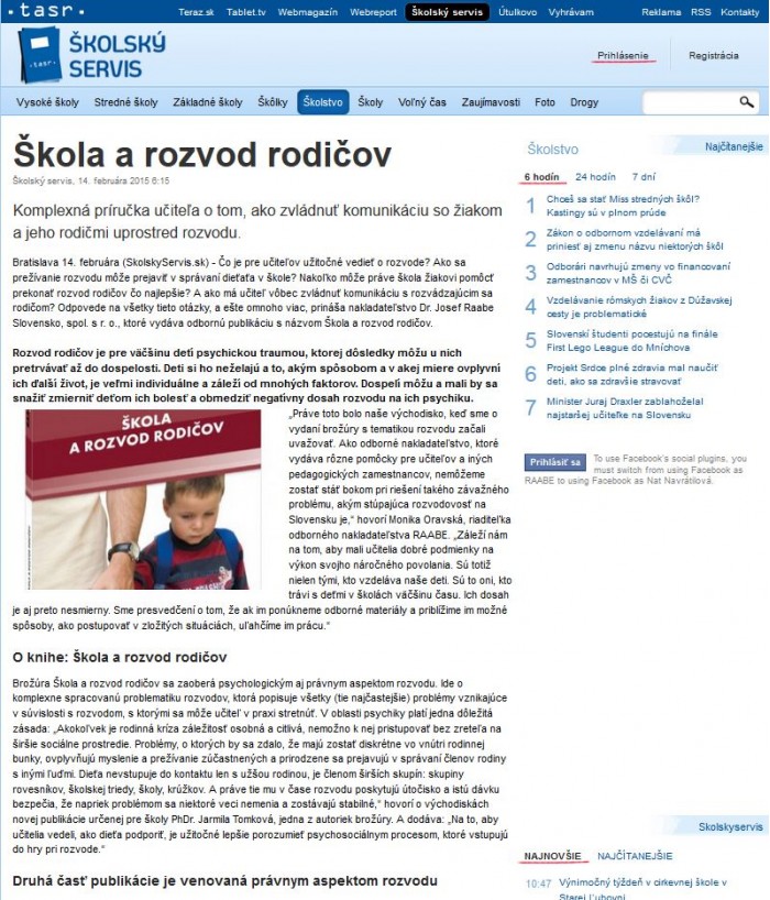 TASR – 14. 2. 2015: Škola a rozvod rodičov 