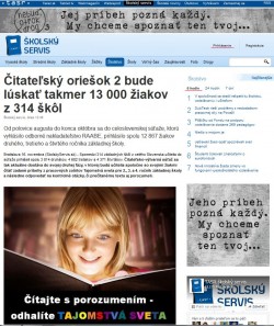 skolskyservis.sk – 16. 11. 2015: Čitateľský oriešok 2 bude lúskať takmer 13 000 žiakov z 314 škôl