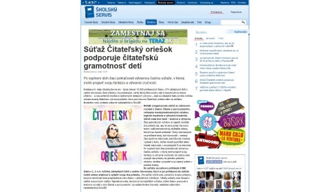skolskyservis.sk – 6. 5. 2015: Súťaž Čitateľský oriešok podporuje čitateľskú gramotnosť detí