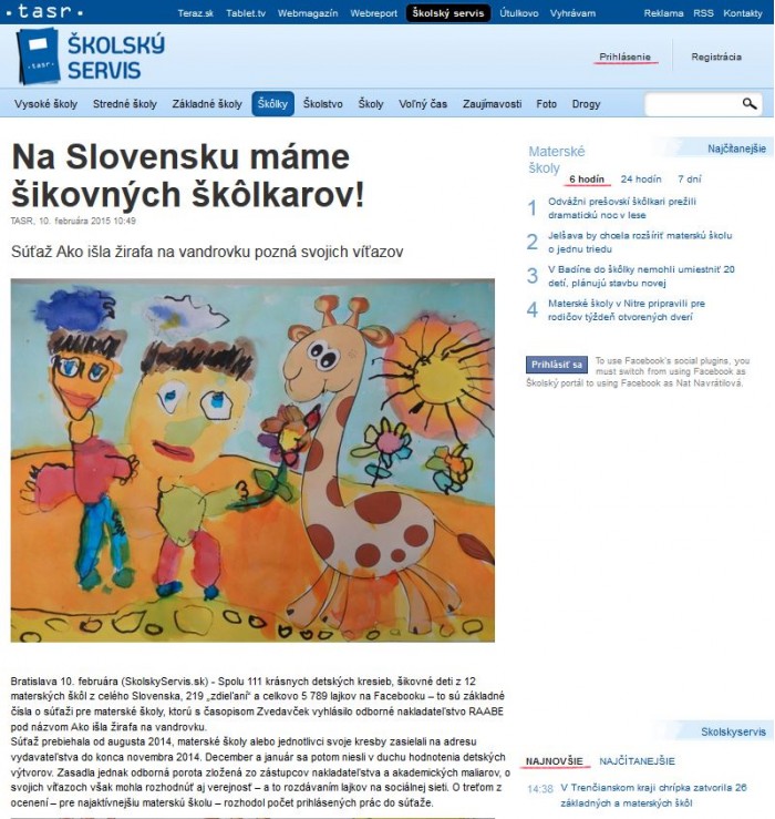 TASR – 10. 2. 2015: Na Slovensku máme šikovných škôlkarov 