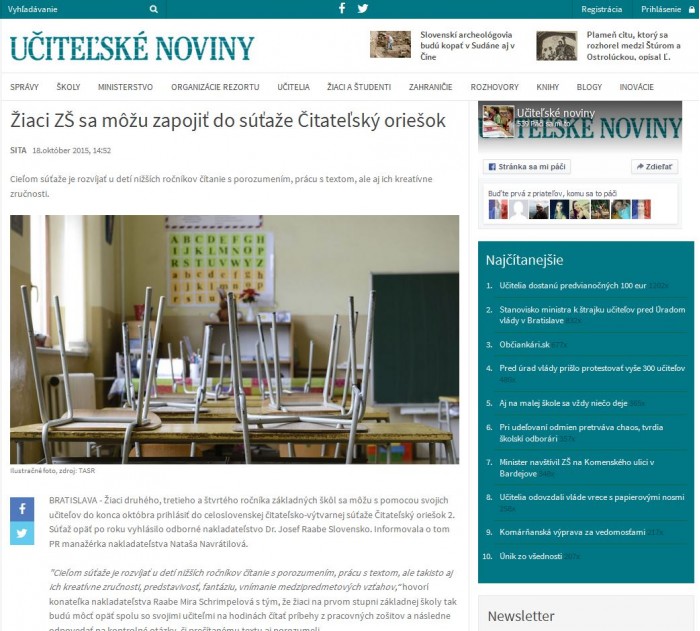 ucn.sk – 18. 10. 2015: Žiaci ZŠ sa môžu zapojiť do súťaže Čitateľský oriešok 
